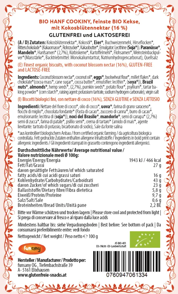 Gluten und Laktosefreie BIO cookiny "Hanf" – Bild 4